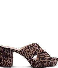 Stuart Weitzman Dyna Leopard Print Grosgrain Platform Block Heel Slide Sandals