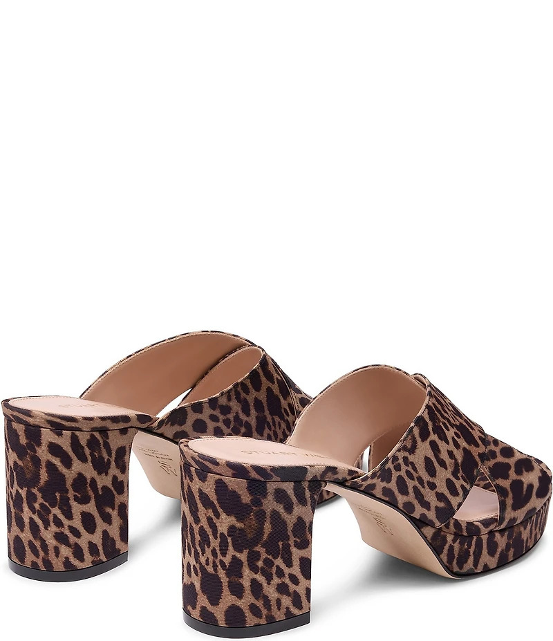 Stuart Weitzman Dyna Leopard Print Grosgrain Platform Block Heel Slide Sandals