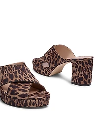 Stuart Weitzman Dyna Leopard Print Grosgrain Platform Block Heel Slide Sandals