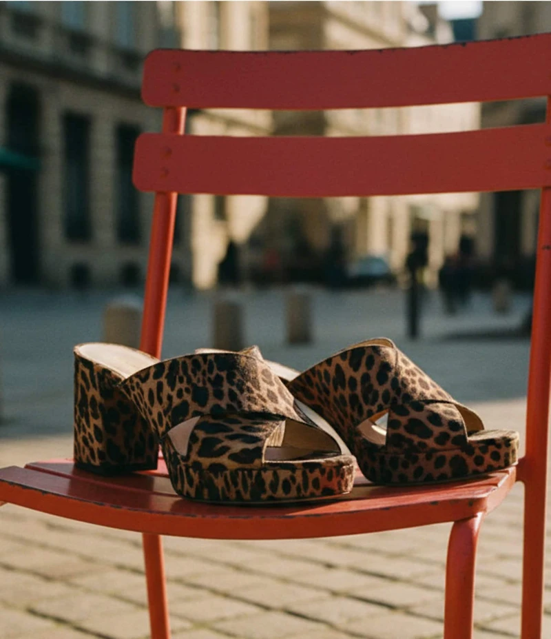 Stuart Weitzman Dyna Leopard Print Grosgrain Platform Block Heel Slide Sandals