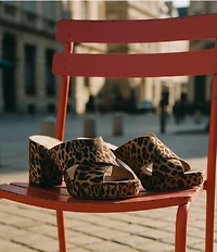 Stuart Weitzman Dyna Leopard Print Grosgrain Platform Block Heel Slide Sandals