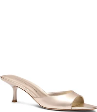 Stuart Weitzman Lexington 50 Metallic Leather Kitten Heel Pointed Toe Slide Sandals