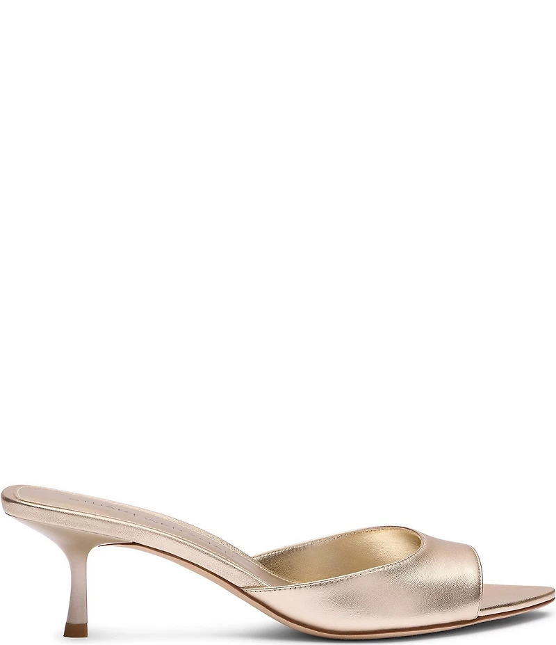 Stuart Weitzman Lexington 50 Metallic Leather Kitten Heel Pointed Toe Slide Sandals
