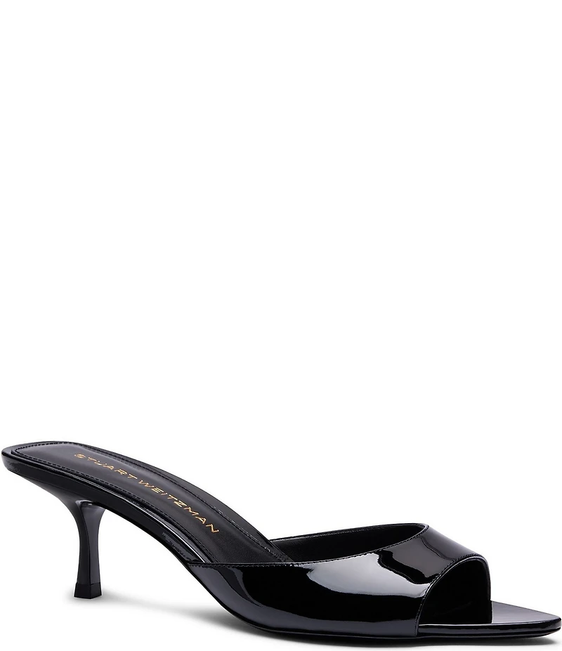 Stuart Weitzman Lexington 50 Patent Leather Kitten Heel Pointed Toe Slide Sandals