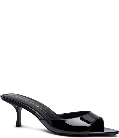 Stuart Weitzman Lexington 50 Patent Leather Kitten Heel Pointed Toe Slide Sandals