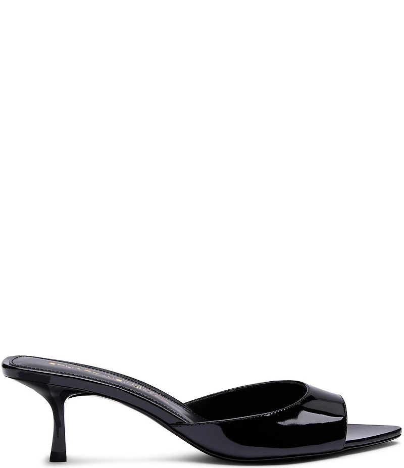 Stuart Weitzman Lexington 50 Patent Leather Kitten Heel Pointed Toe Slide Sandals
