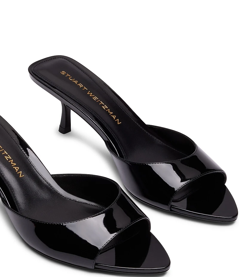Stuart Weitzman Lexington 50 Patent Leather Kitten Heel Pointed Toe Slide Sandals