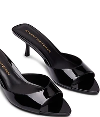 Stuart Weitzman Lexington 50 Patent Leather Kitten Heel Pointed Toe Slide Sandals