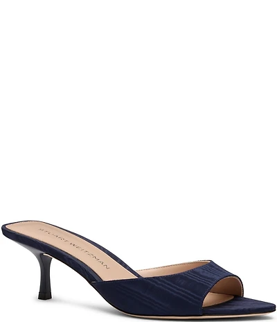 Stuart Weitzman Lexington 50 Moire Kitten Heel Pointed Toe Slide Sandals