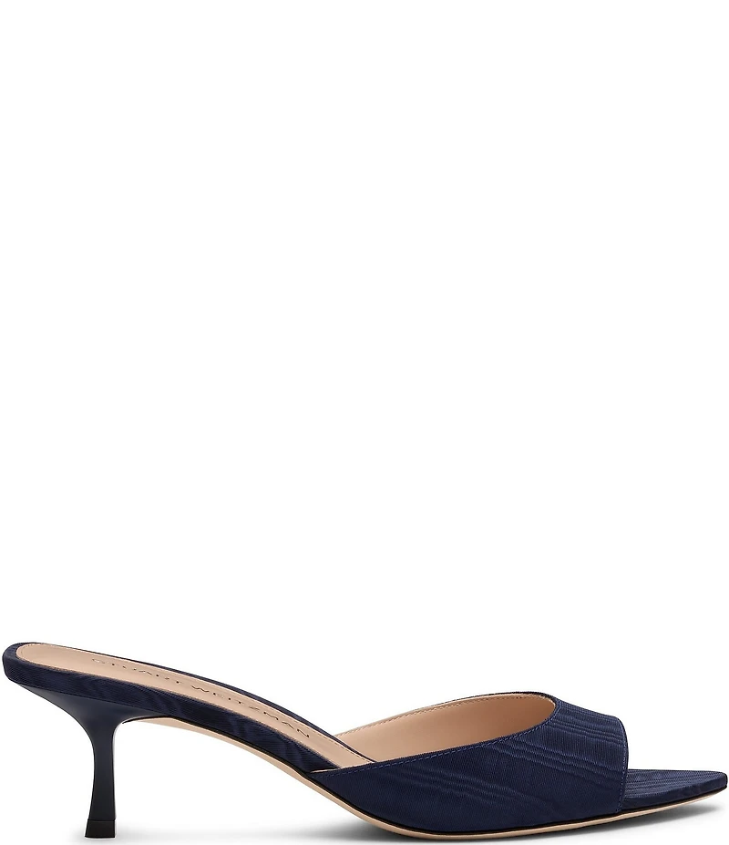 Stuart Weitzman Lexington 50 Moire Kitten Heel Pointed Toe Slide Sandals