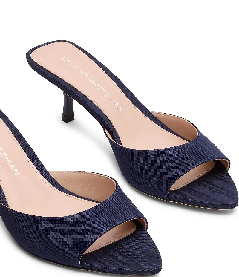 Stuart Weitzman Lexington 50 Moire Kitten Heel Pointed Toe Slide Sandals