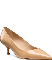 Stuart Weitzman Stuart Power 50 Patent Leather Pointed Toe Kitten Heel Pumps