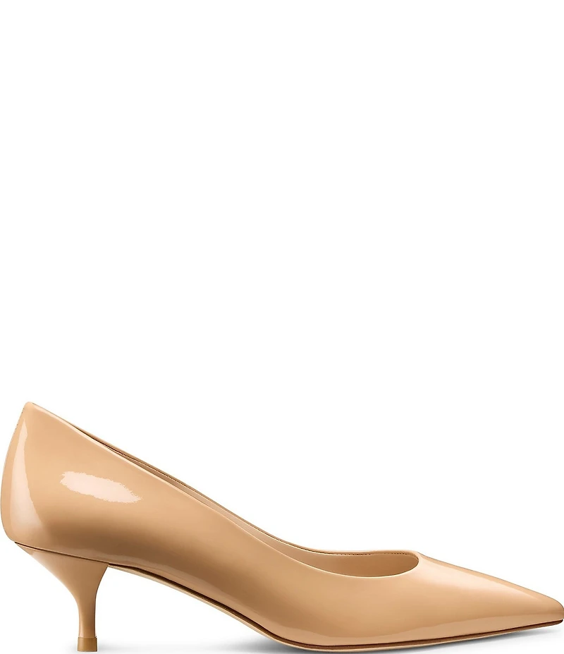 Stuart Weitzman Stuart Power 50 Patent Leather Pointed Toe Kitten Heel Pumps