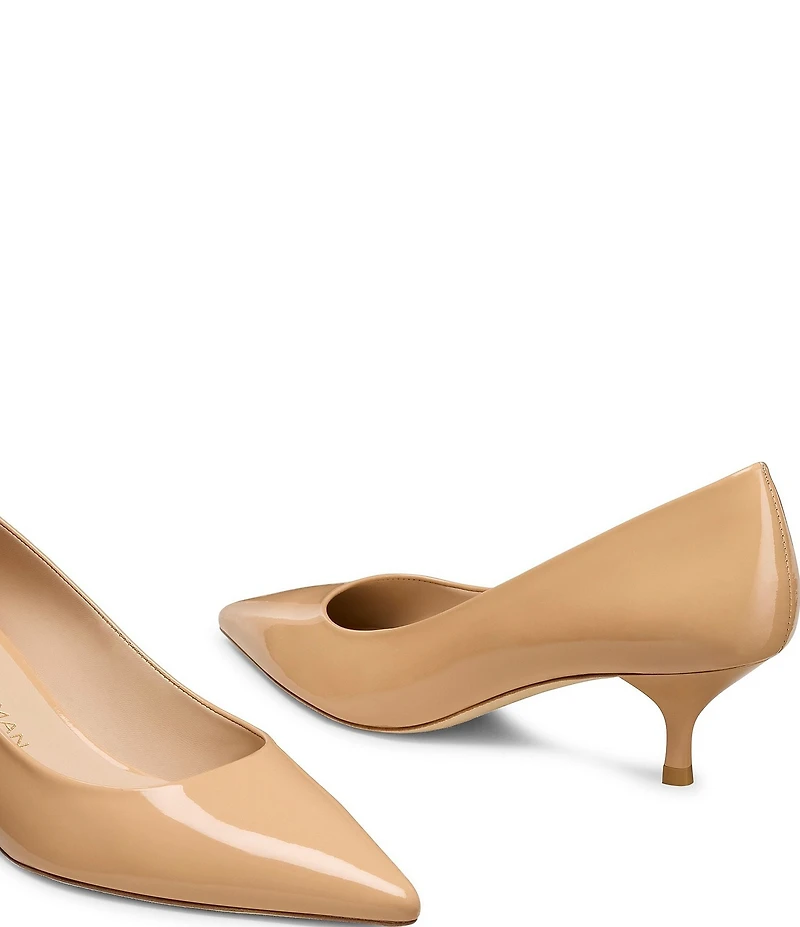 Stuart Weitzman Stuart Power 50 Patent Leather Pointed Toe Kitten Heel Pumps