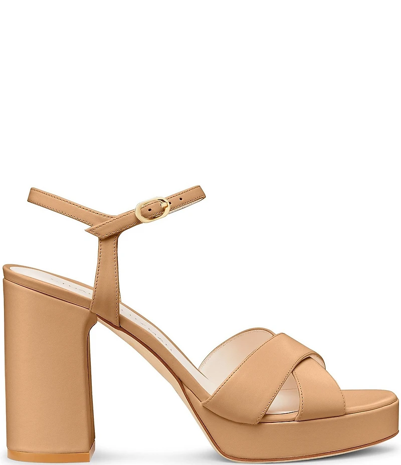 Stuart Weitzman Dayna 110 Leather Platform Block Heel Ankle Strap Sandals