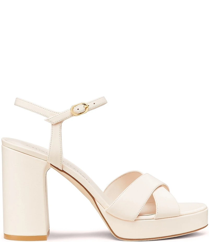 Stuart Weitzman Dayna 110 Leather Platform Block Heel Ankle Strap Sandals