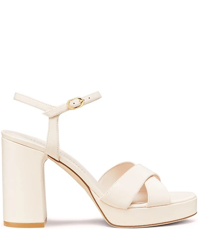 Stuart Weitzman Dayna 110 Leather Platform Block Heel Ankle Strap Sandals