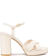 Stuart Weitzman Dayna 110 Leather Platform Block Heel Ankle Strap Sandals