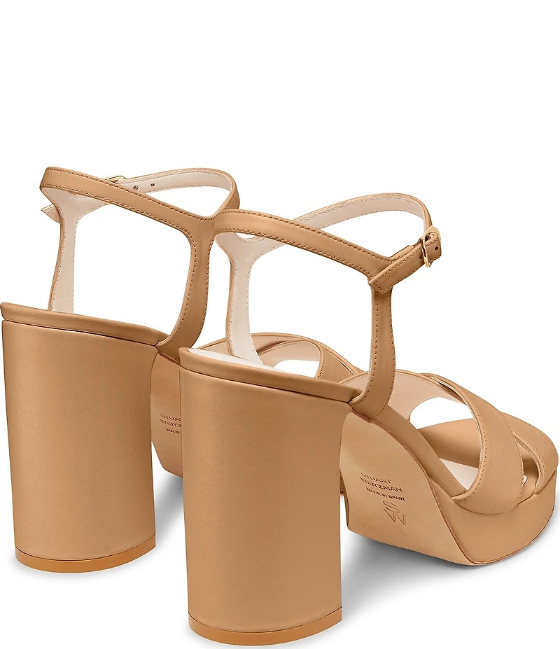 Stuart Weitzman Dayna 110 Leather Platform Block Heel Ankle Strap Sandals