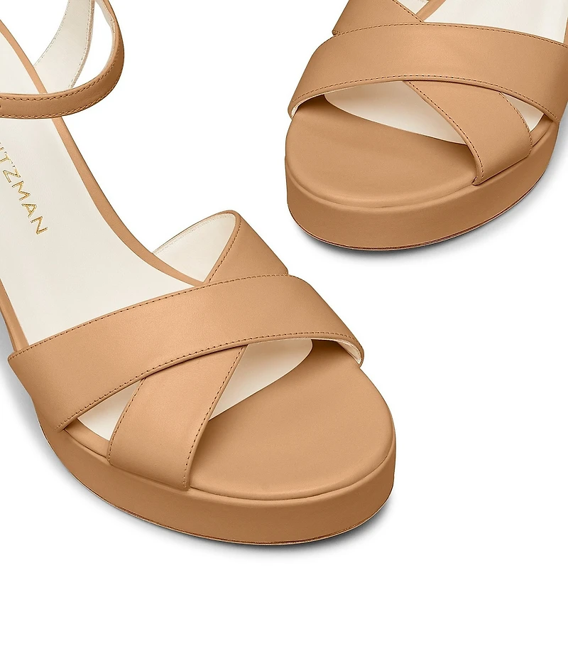 Stuart Weitzman Dayna 110 Leather Platform Block Heel Ankle Strap Sandals