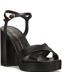 Stuart Weitzman Dayna 110 Leather Platform Block Heel Ankle Strap Sandals