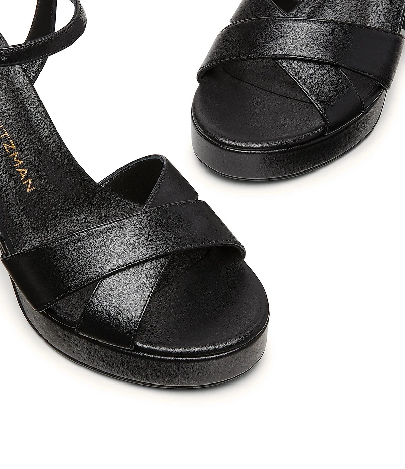 Stuart Weitzman Dayna 110 Leather Platform Block Heel Ankle Strap Sandals