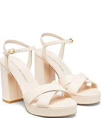 Stuart Weitzman Dayna 110 Leather Platform Block Heel Ankle Strap Sandals
