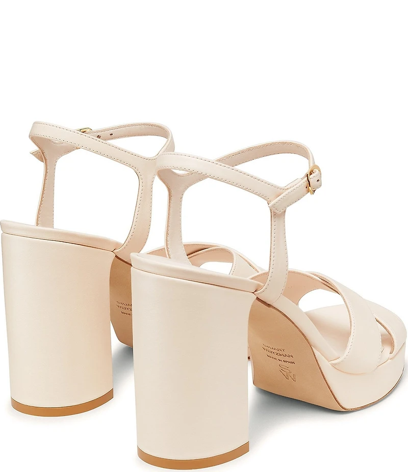 Stuart Weitzman Dayna 110 Leather Platform Block Heel Ankle Strap Sandals