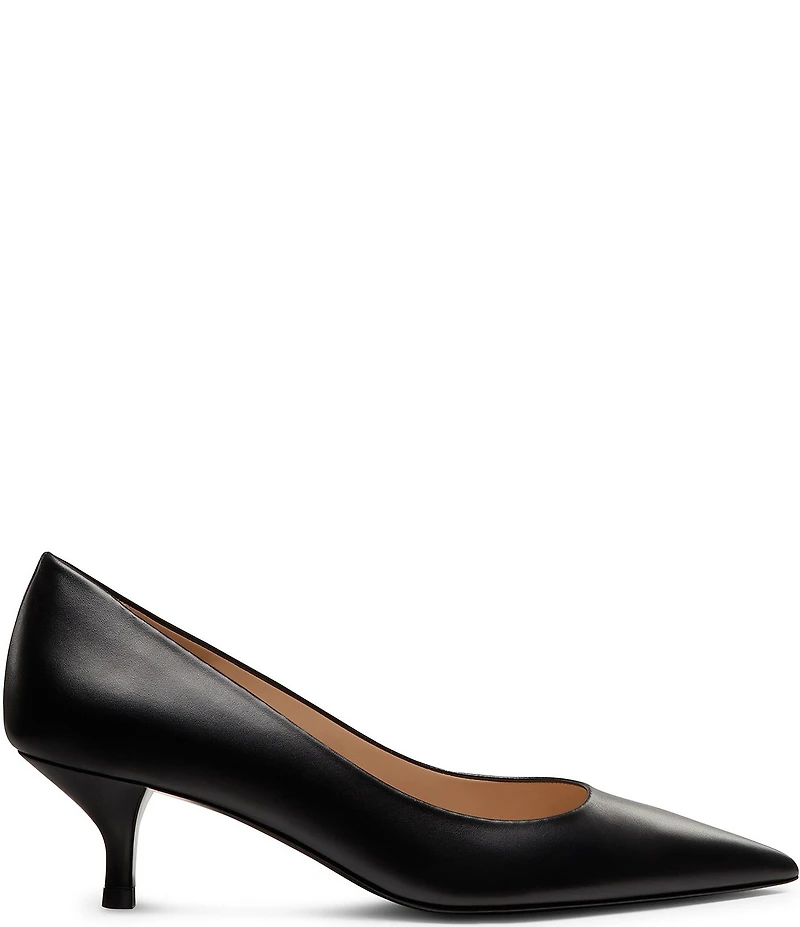 Stuart Weitzman Women's Stuart Power 50 Leather Pointed Toe Kitten Heel Pumps