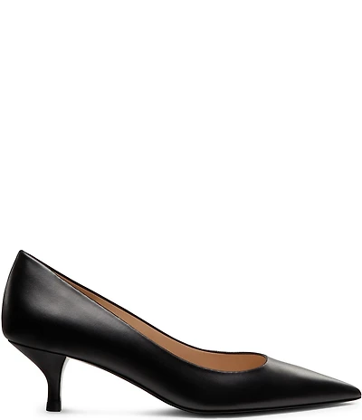 Stuart Weitzman Women's Stuart Power 50 Leather Pointed Toe Kitten Heel Pumps