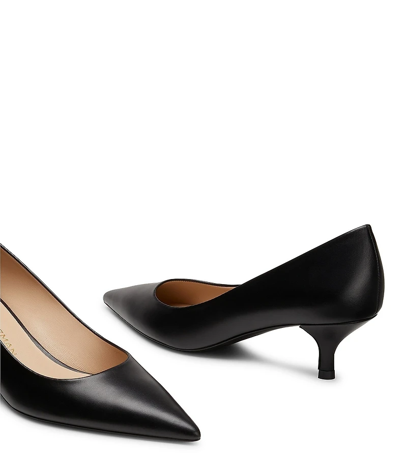 Stuart Weitzman Women's Stuart Power 50 Leather Pointed Toe Kitten Heel Pumps
