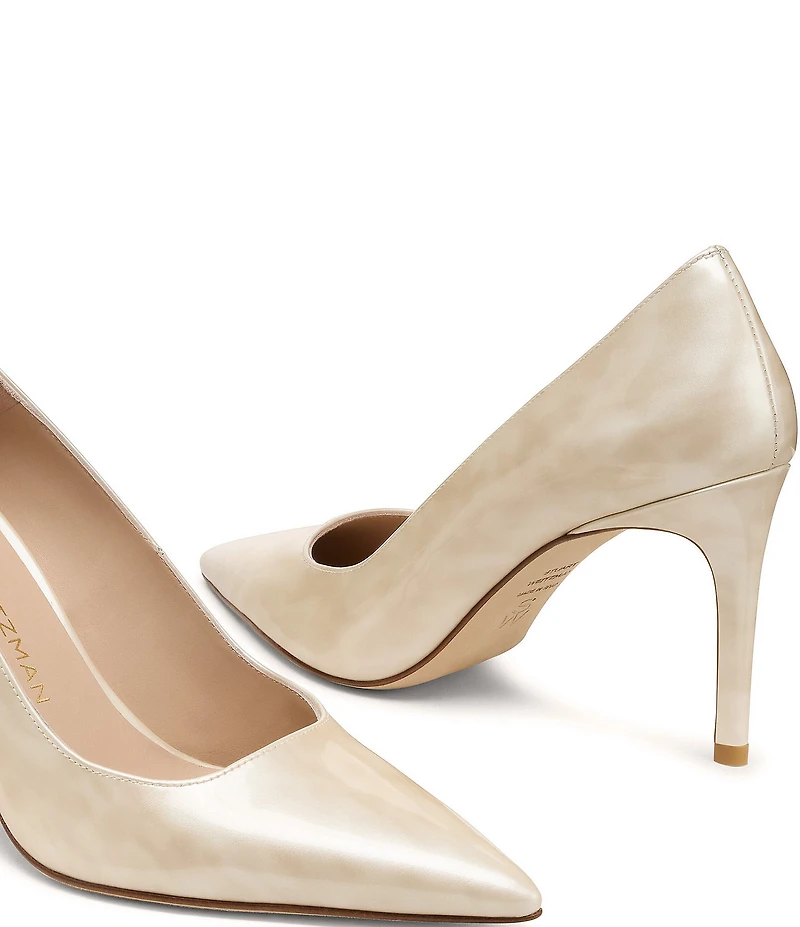 Stuart Weitzman Women's Stuart Power 85 Tortoise Print Patent Leather Pointed Toe Pumps