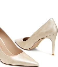 Stuart Weitzman Women's Stuart Power 85 Tortoise Print Patent Leather Pointed Toe Pumps