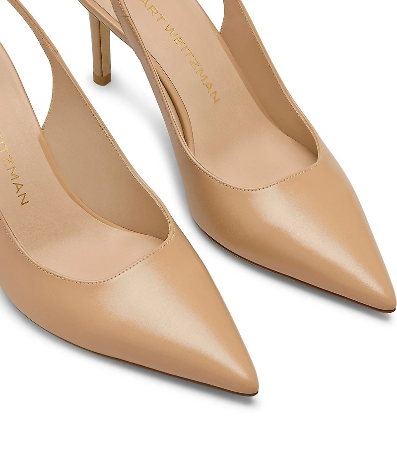 Stuart Weitzman Women's Stuart Power Slingback 75 Leather Pointed Toe Pumps