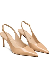 Stuart Weitzman Women's Stuart Power Slingback 75 Patent Leather Pointed Toe Pumps
