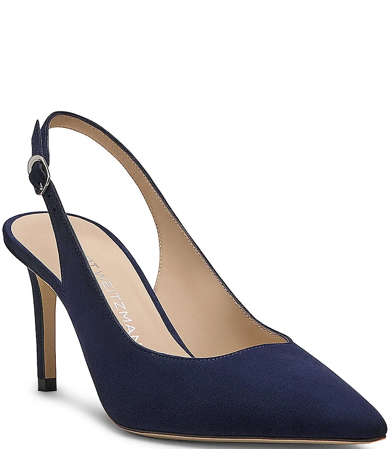 Stuart Weitzman Women's Stuart Power Slingback 75 Suede Pointed Toe Pumps