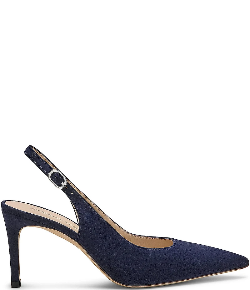 Stuart Weitzman Women's Stuart Power Slingback 75 Suede Pointed Toe Pumps