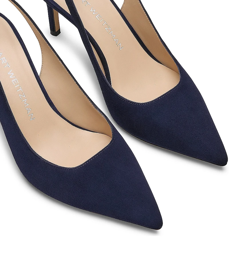 Stuart Weitzman Women's Stuart Power Slingback 75 Suede Pointed Toe Pumps
