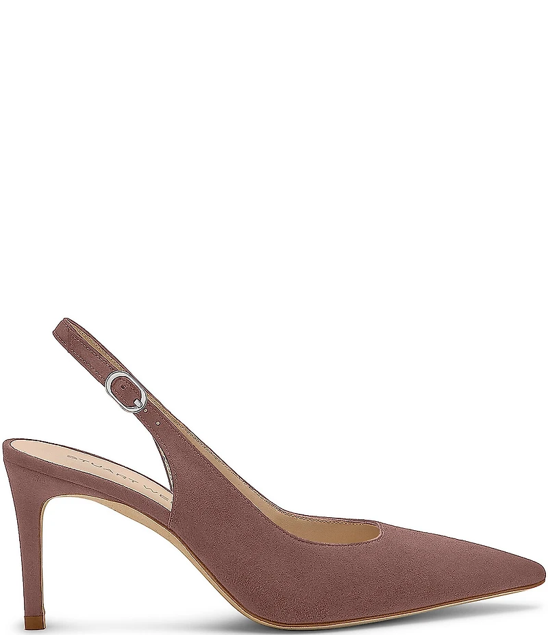 Stuart Weitzman Women's Stuart Power Slingback 75 Suede Pointed Toe Pumps