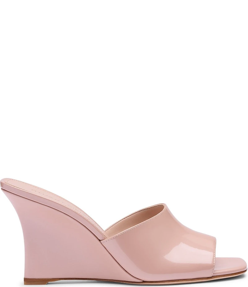 Stuart Weitzman Vinnie 85 Pearlized Patent Leather Wedge Square Toe Slides