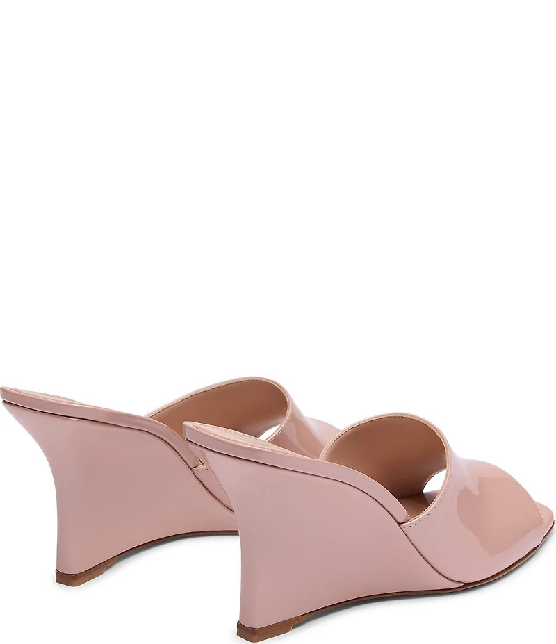 Stuart Weitzman Vinnie 85 Pearlized Patent Leather Wedge Square Toe Slides