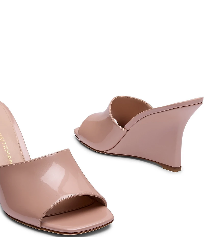 Stuart Weitzman Vinnie 85 Pearlized Patent Leather Wedge Square Toe Slides