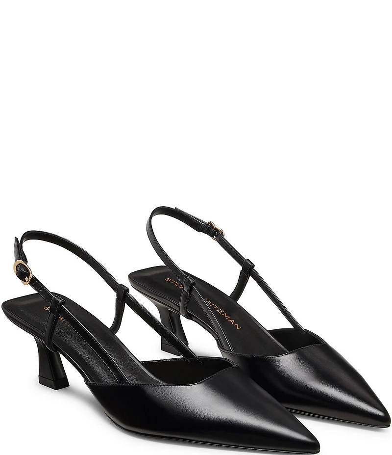 Stuart Weitzman Women's Vinnie Slingback 50 Leather Pointed Toe Pumps