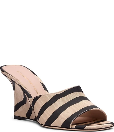 Stuart Weitzman Vinnie 85 Zebra Print Moire Wedge Square Toe Dress Slides