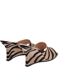 Stuart Weitzman Vinnie 85 Zebra Print Moire Wedge Square Toe Dress Slides