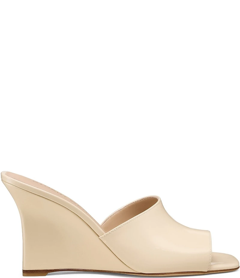 Stuart Weitzman Vinnie 85 Patent Leather Square Toe Wedge Slides