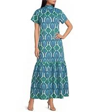 Sugarlips Abstract Dime Printed Mock Neck Short Sleeve Maxi Dress