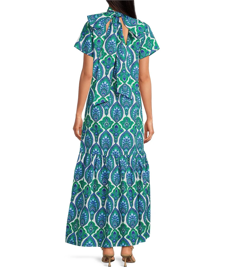 Sugarlips Abstract Dime Printed Mock Neck Short Sleeve Maxi Dress