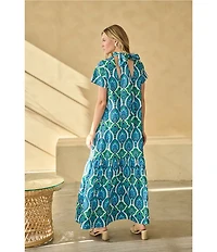 Sugarlips Abstract Dime Printed Mock Neck Short Sleeve Maxi Dress