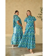 Sugarlips Abstract Dime Printed Mock Neck Short Sleeve Maxi Dress